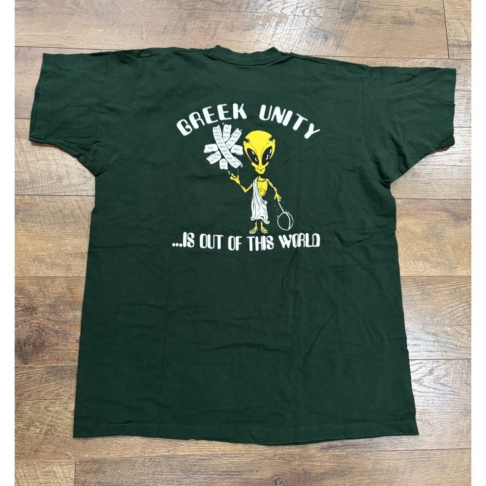 Vintage 90s Rowan University Greek Week Alien Graphic Tee Made In USA Green XL